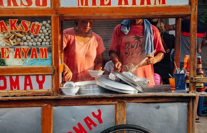 Stock up on tasty meatball soup at a street food vendor in Ubud, Bali