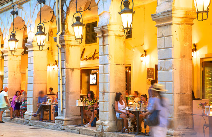 Late afternoon drinks to cool off in Spianada square, Corfu