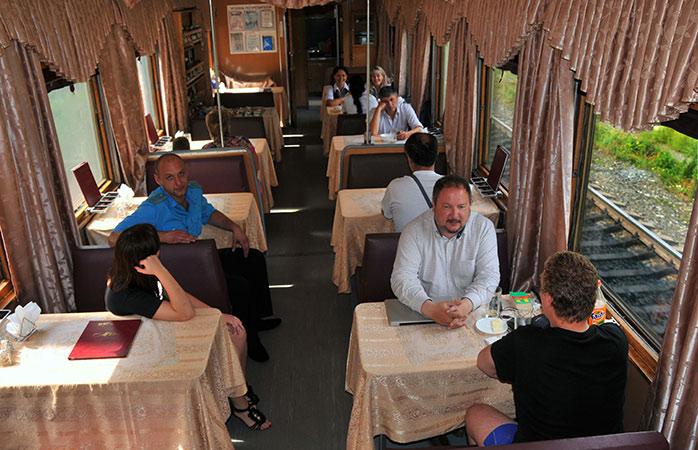 Experience Russian food in the second-class dining car